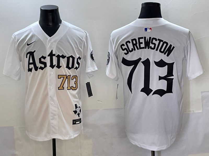 Men 2025 Houston Astros 713 Screwston White Five generations Joint Name Nike MLB Jersey style 5->houston astros->MLB Jersey